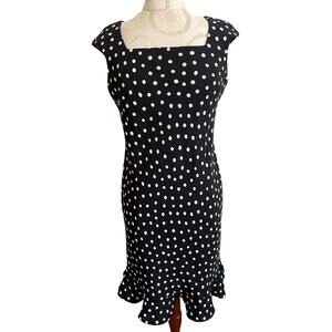 SL Fashions Cap Sleeve Polka Dotted Midi Dress Petite Size 8